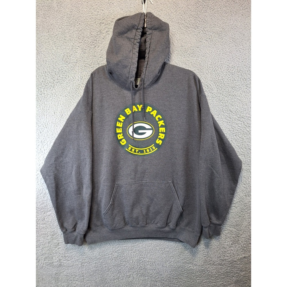 Green Bay Packers Hoodie Mens XL Gray Graphic Fleece‎ Lined NFL Football Sports